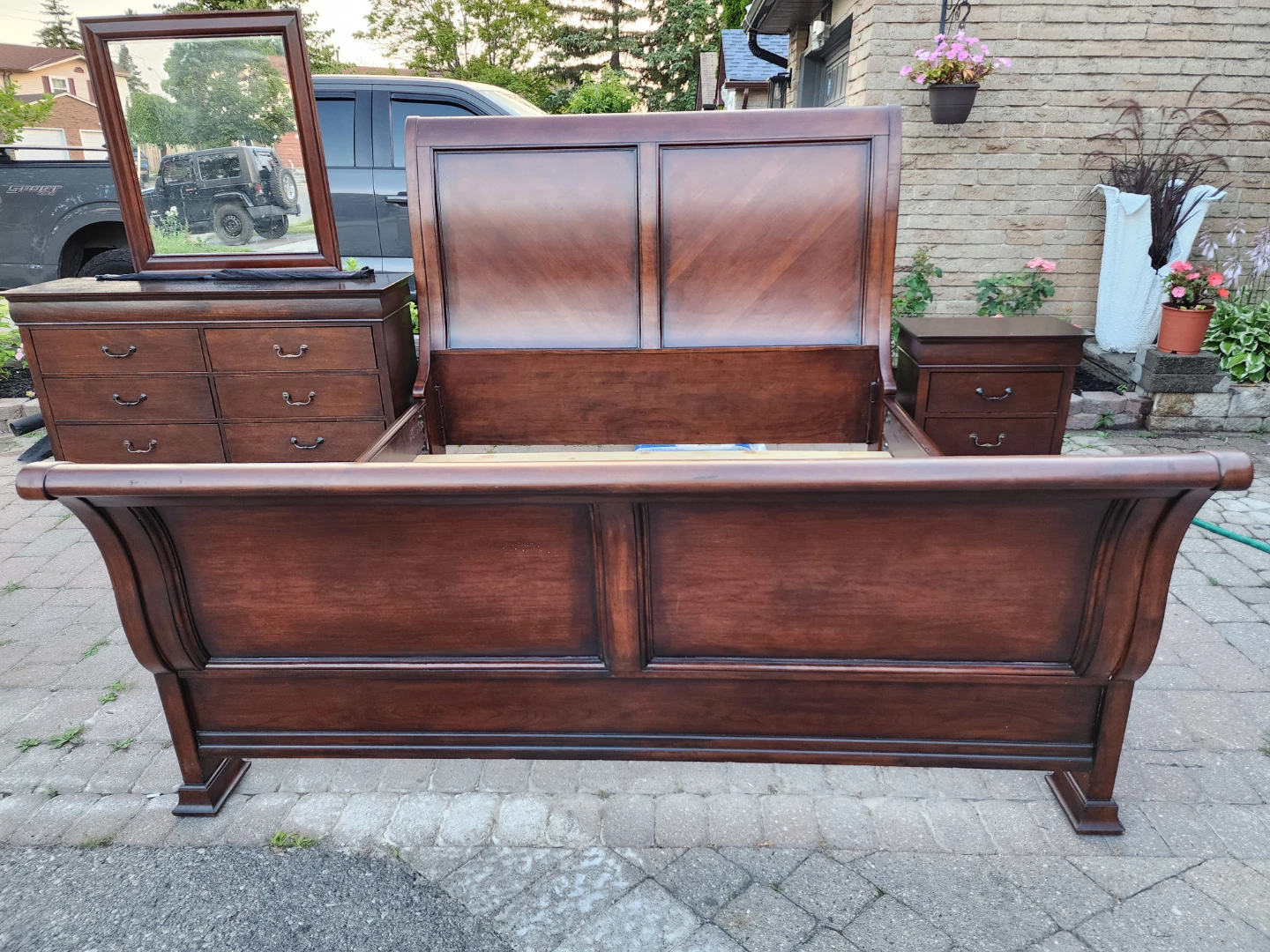 Dark Wood Sleigh Bed Frame with Dresser and Nightstand - photo 2