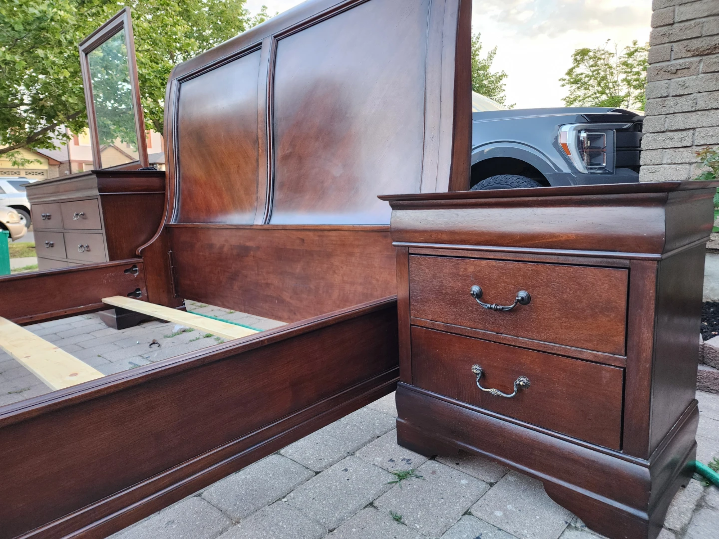 Dark Wood Sleigh Bed Frame with Dresser and Nightstand - photo 5
