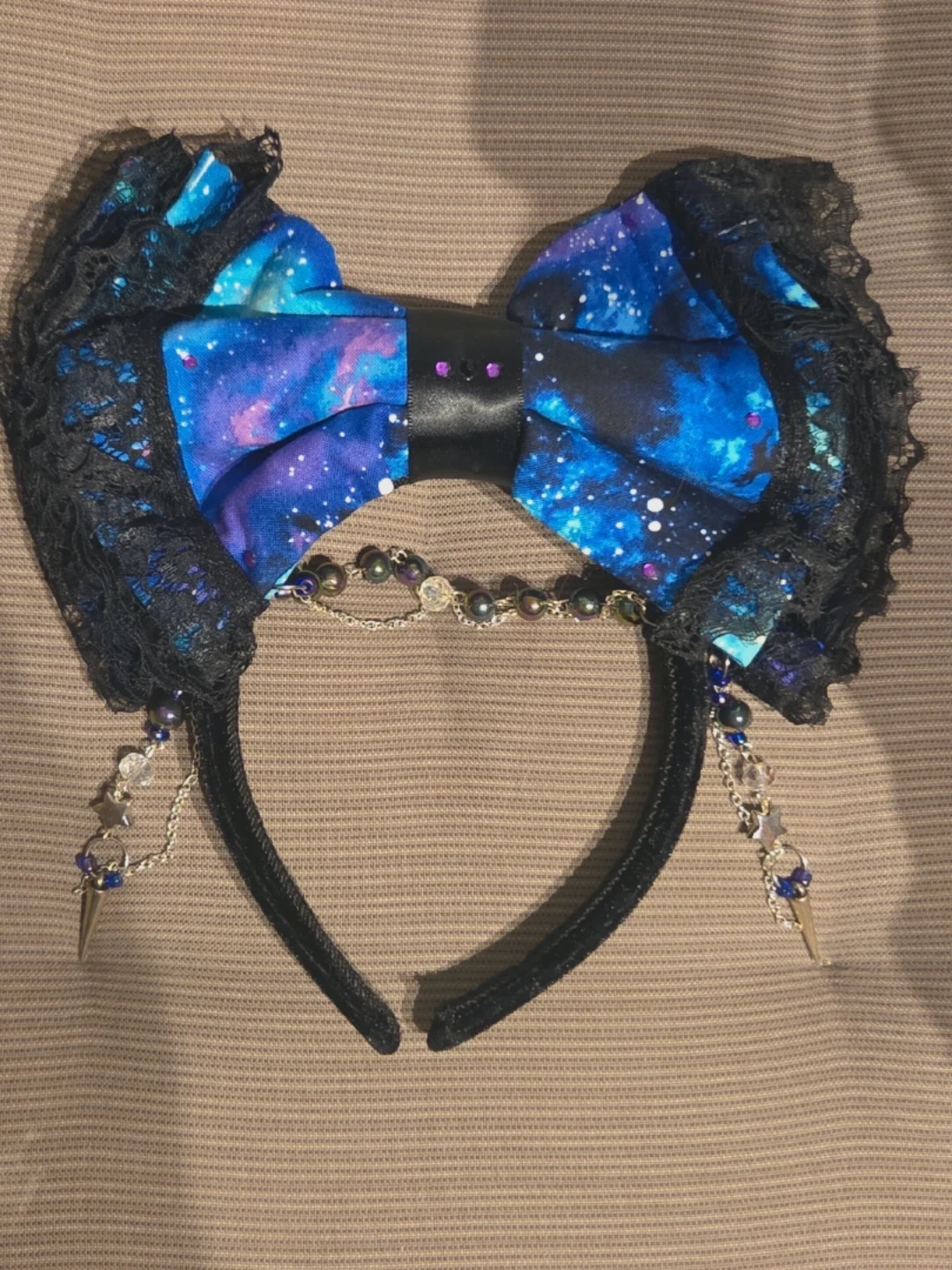 Galaxy Bow Headband with Lace and Dangling Charms from Scotland