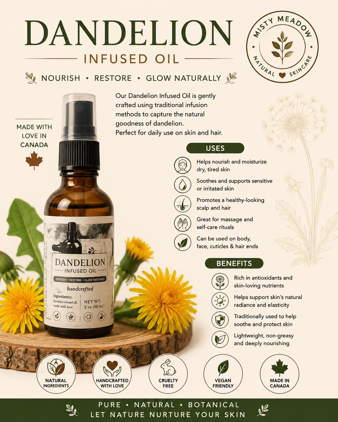 Natural Skincare Dandelion Oil