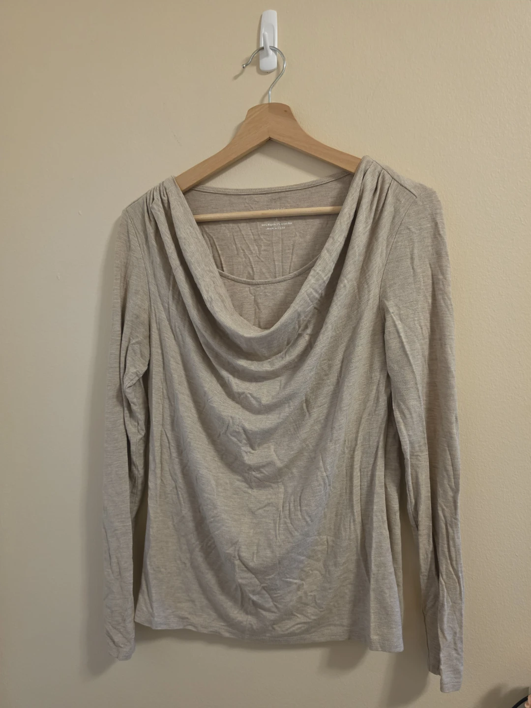 Beige Cowl Neck Long Sleeve Top, size S-M