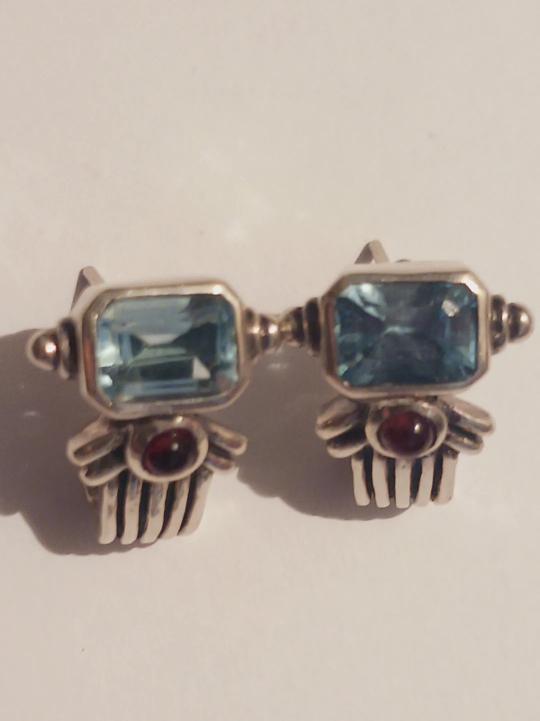Stunning Sterling Silver Genuine Blue Topaz & Garnet Earrings - photo 3