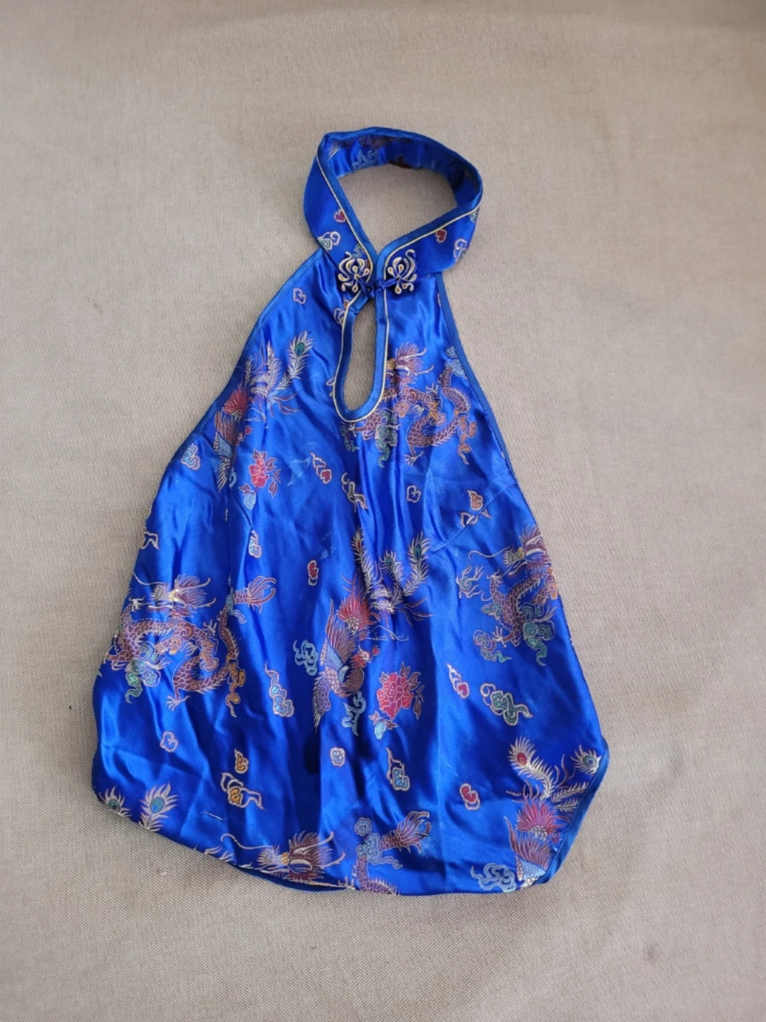 Satin Bag with Dragon & Phoenix Print - sexy open back top