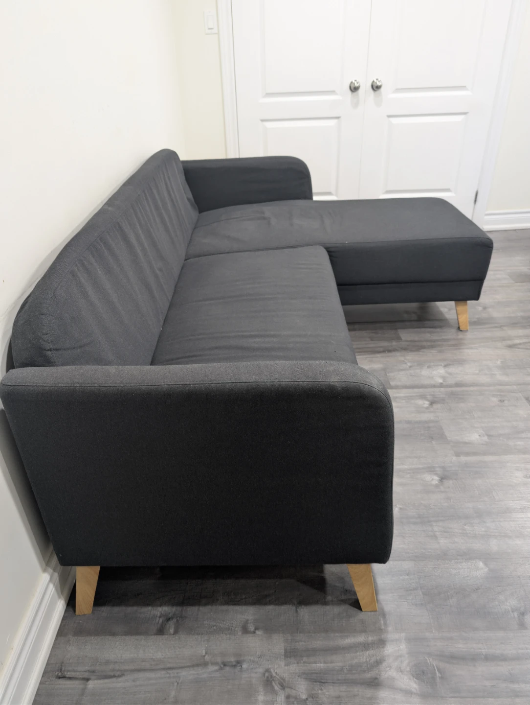 Compact L-Shaped Sectional Sofa – Dark Charcoal Grey