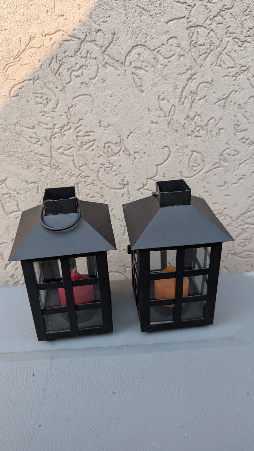 Black Metal Lantern with Candle