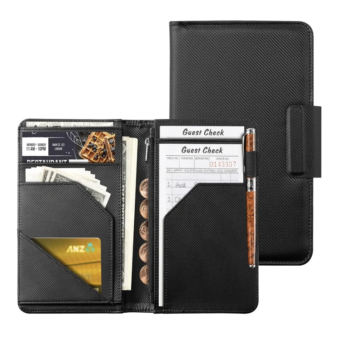 Server Waiter Wallet Organizer Magnetic Closure, Zipper Pouch