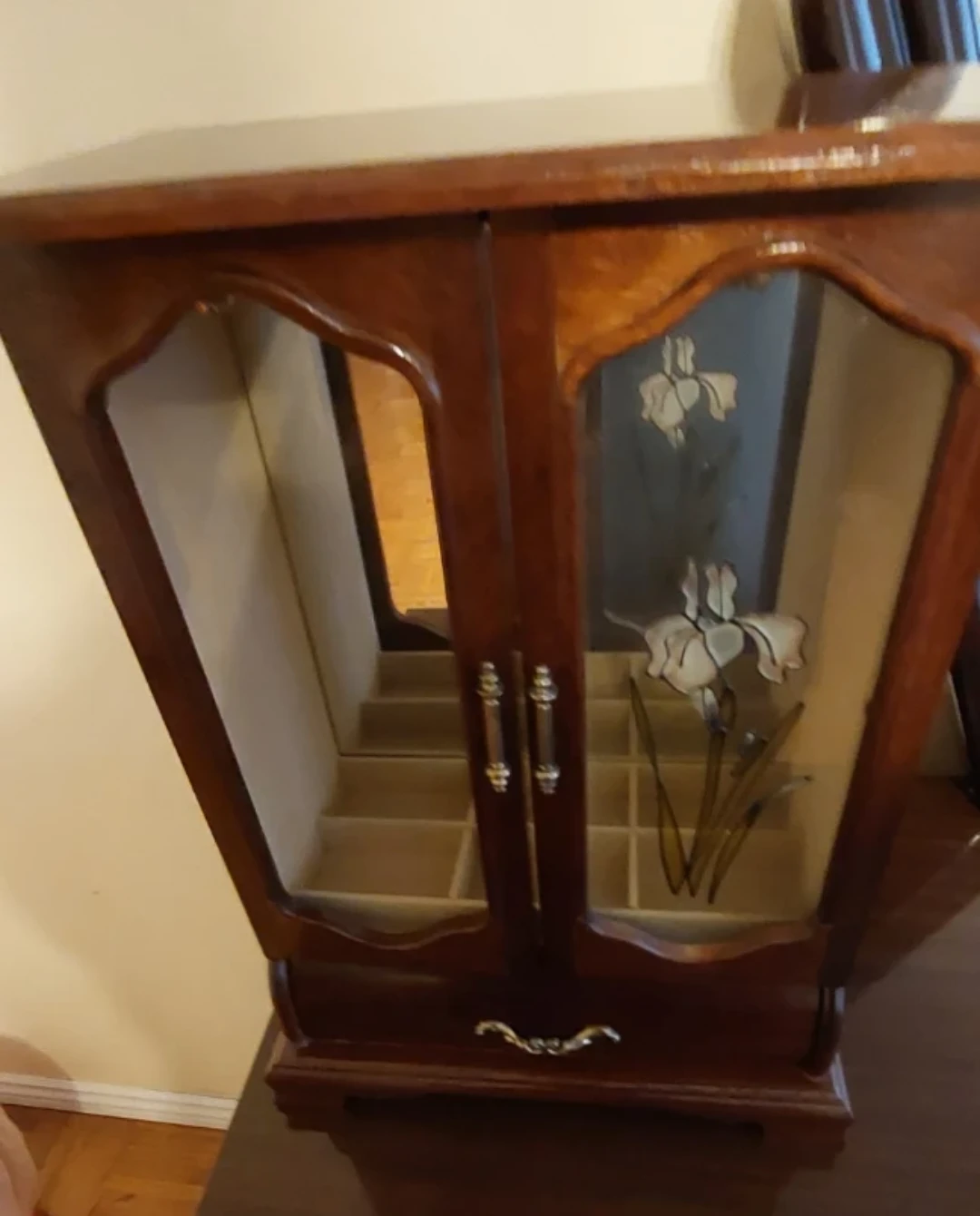 Wooden Jewellery Box with Glass Doors