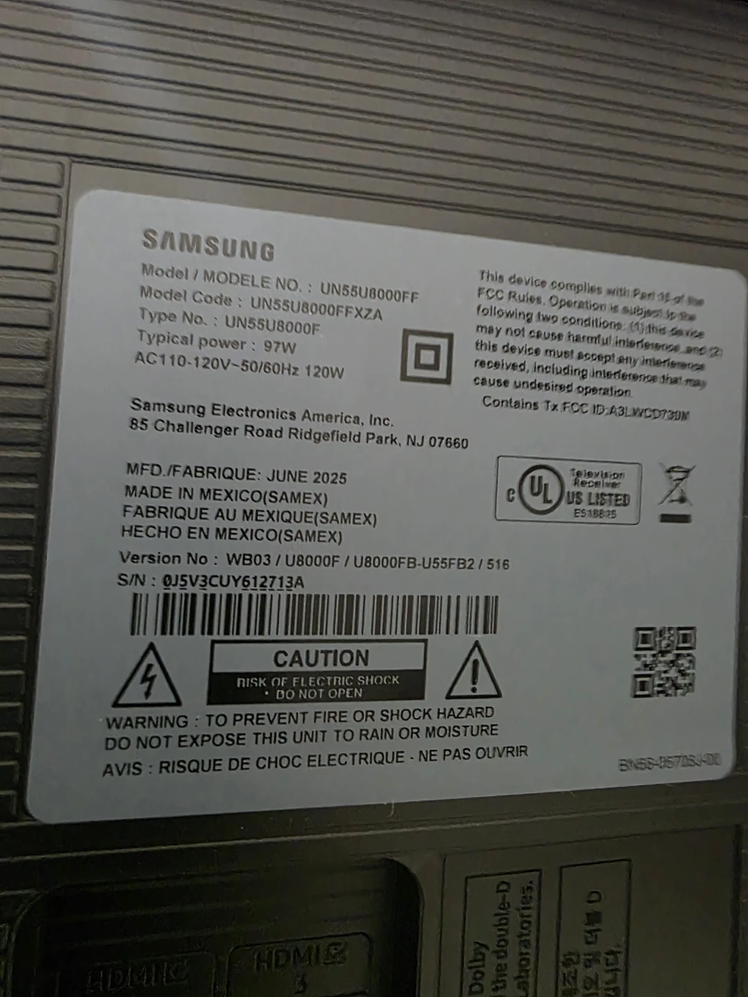 Samsung 55" Smart TV UN55RU8000FFXZA