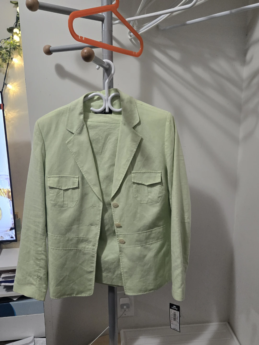Light Green Linen Blazer and Skirt Set