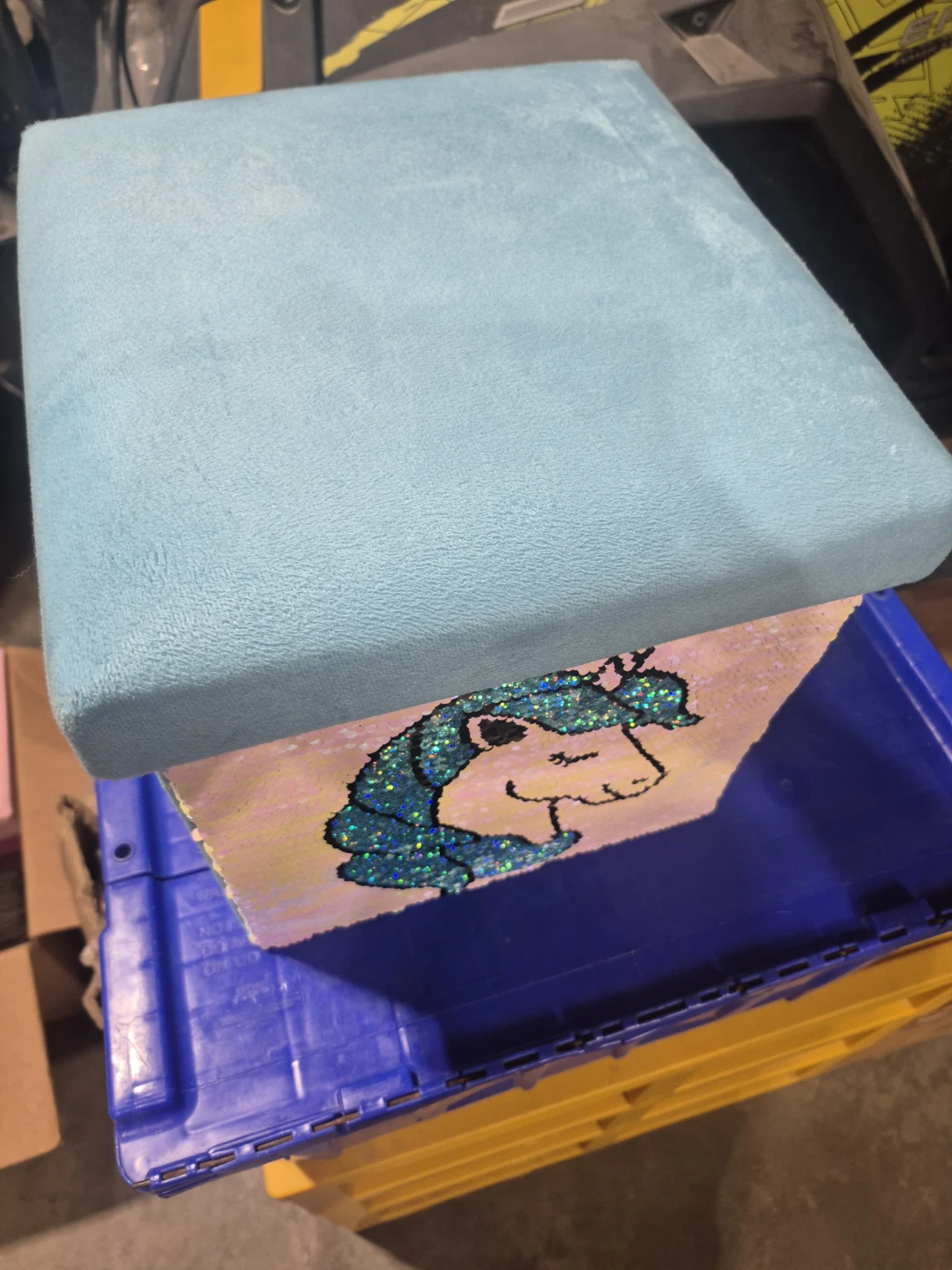Unicorn Sequin Storage Ottoman Stool - photo 3
