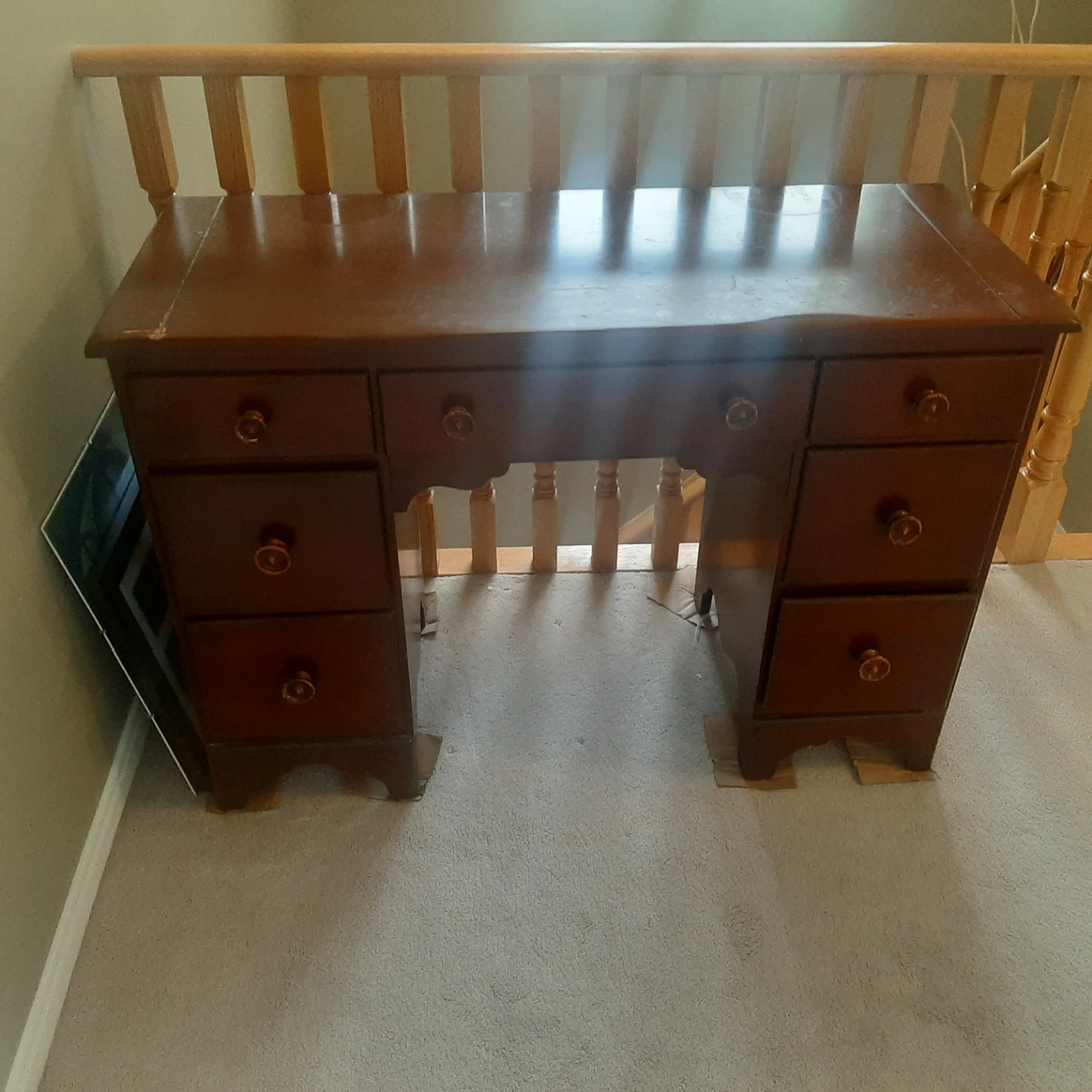 Brown Wooden Desk with Drawers - photo 2