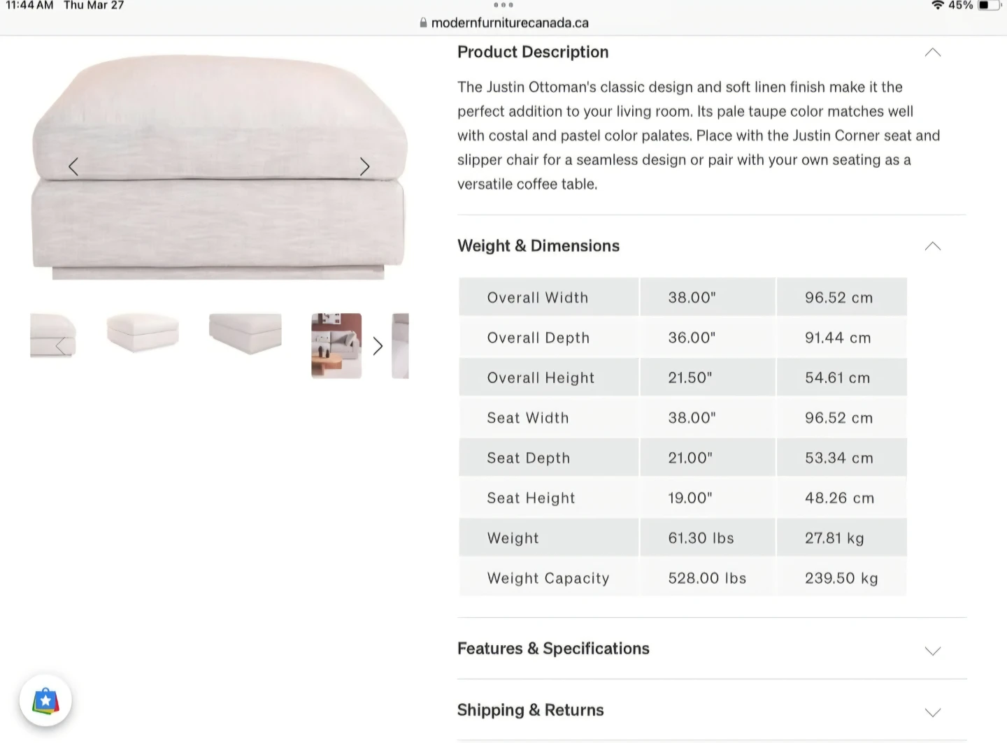 Moe's Home Collection Justin Modular Ottoman - Taupe - photo 2