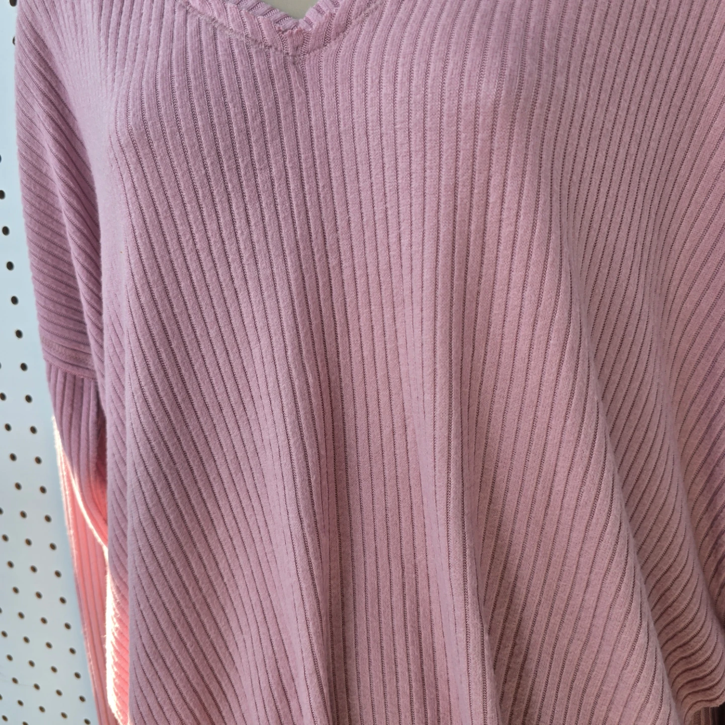 Pink Ribbed V-Neck Long Sleeve Top - photo 4