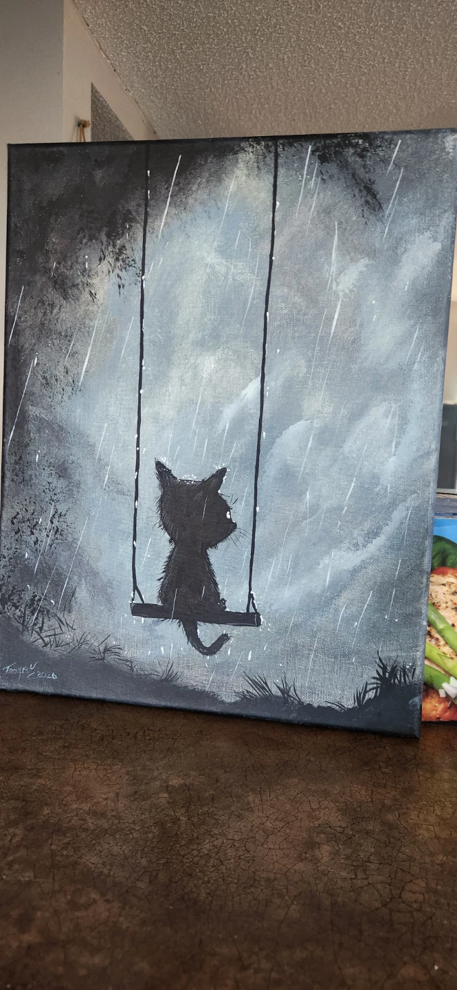 Waiting out the storm ... painting of a cat - photo 2