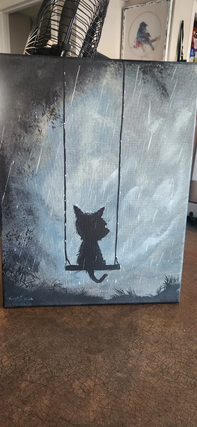 Waiting out the storm ... painting of a cat - photo 3