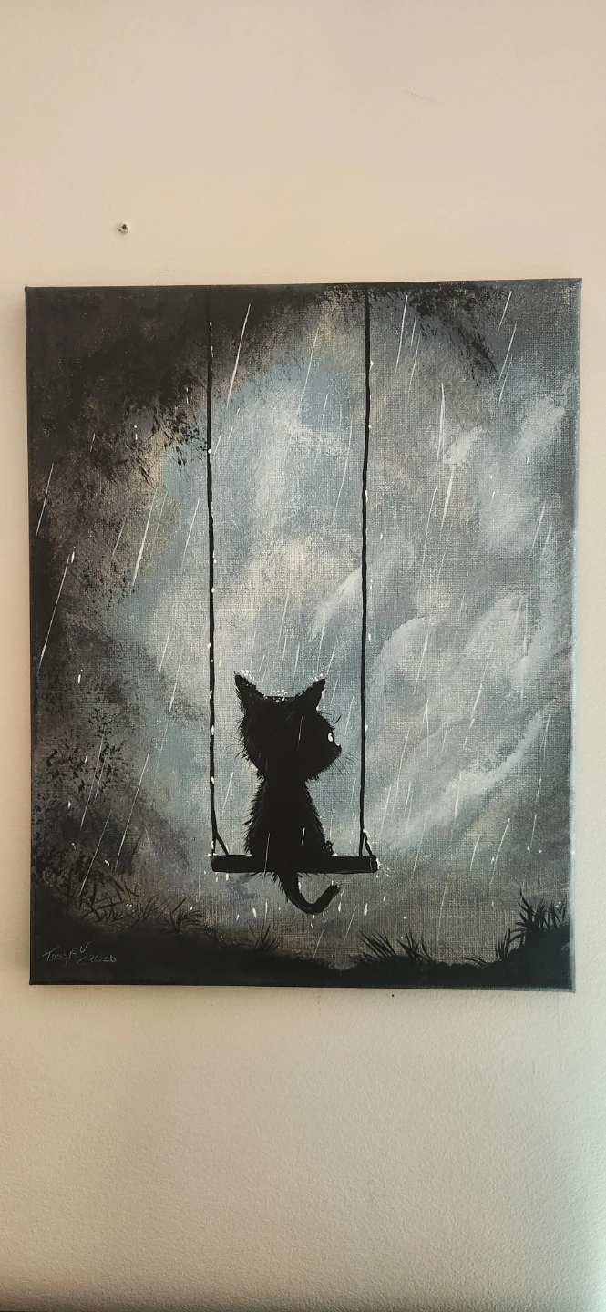 Waiting out the storm ... painting of a cat - photo 4