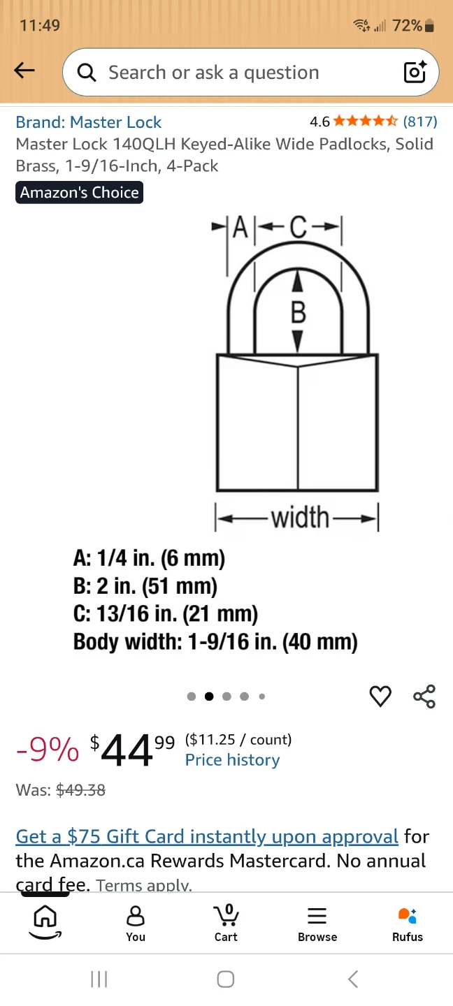 Master Lock 140QLH Keyed-Alike Wide Padlocks, Solid Brass - photo 2