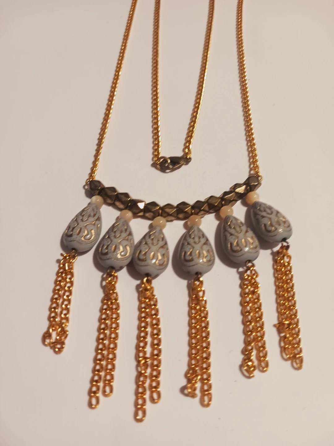 Gold Tone Necklace with Grey Pendant Charms - photo 2