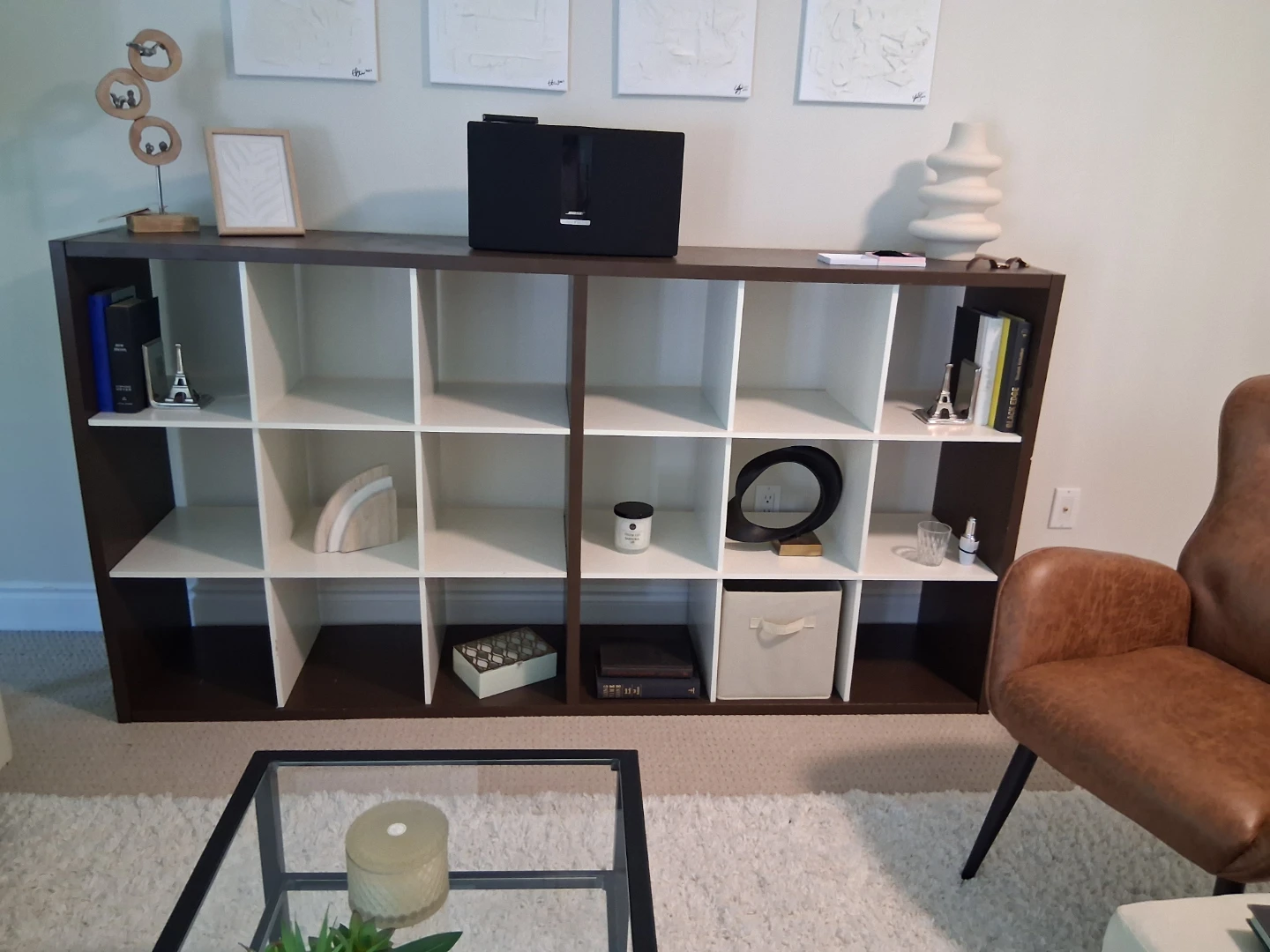 Dark Brown and White Cube Storage Shelf