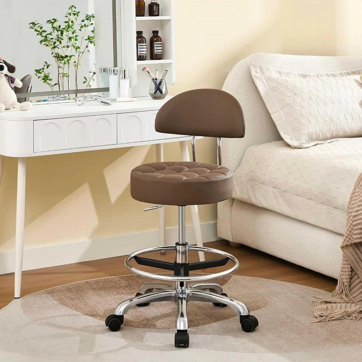 BN<> FIR.AVOE Rolling Stool Chair with Backrest - Brown