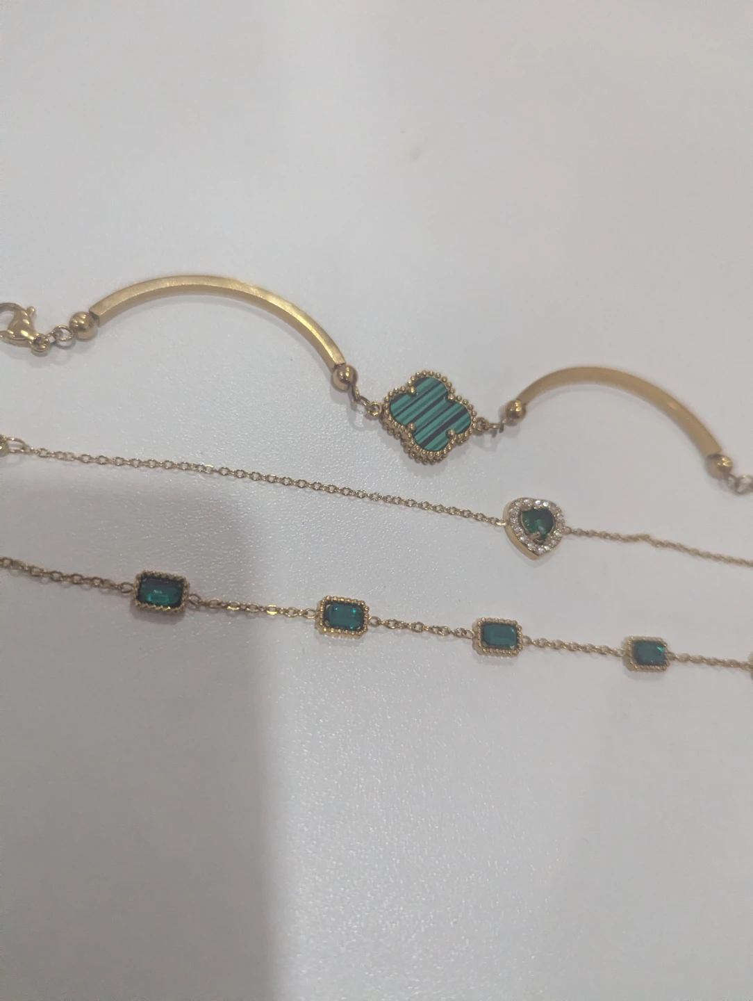 14k Gold plated Bracelets with Green Stones - photo 3