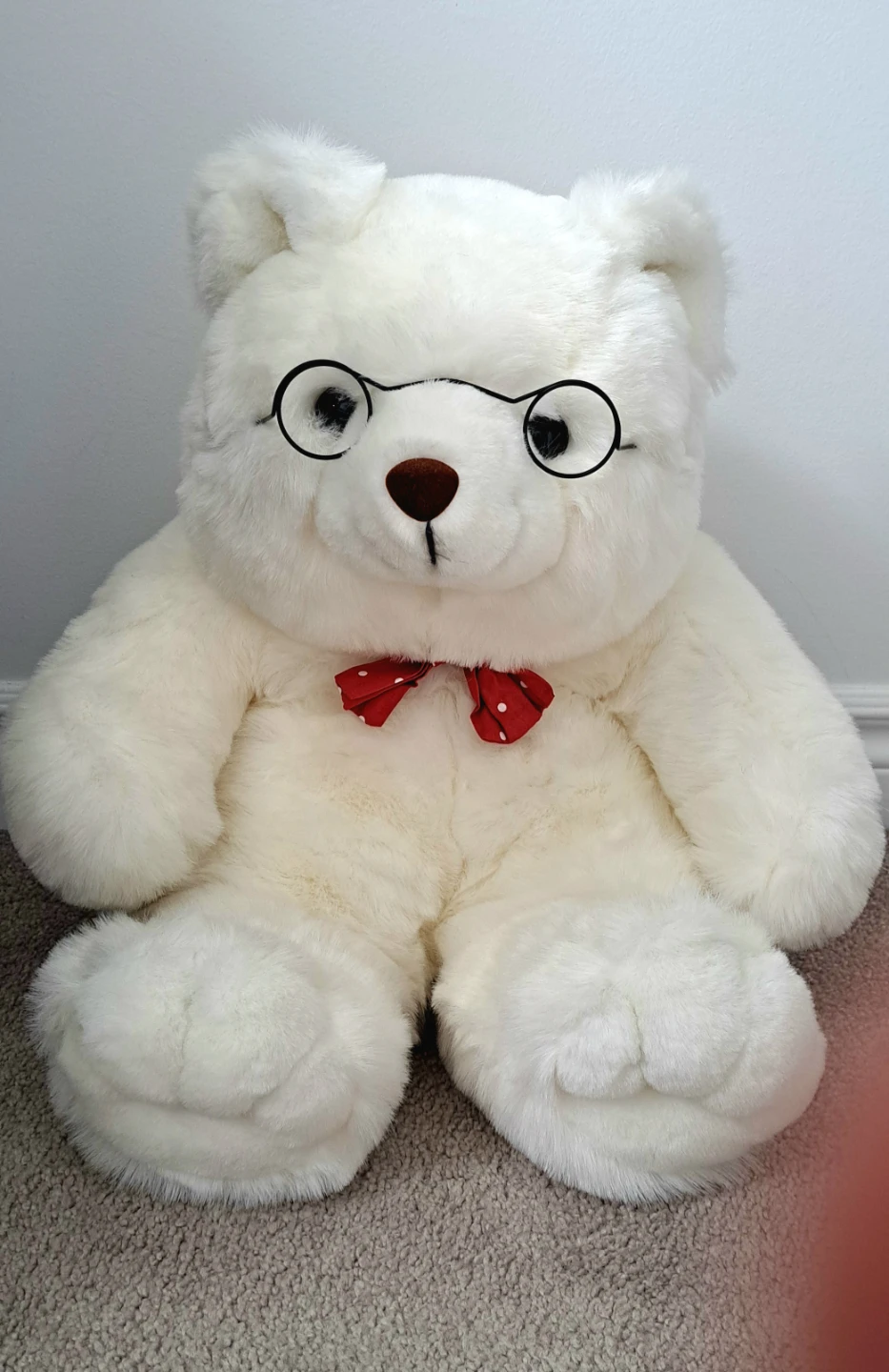 White Teddy Bear with Glasses and Bowtie