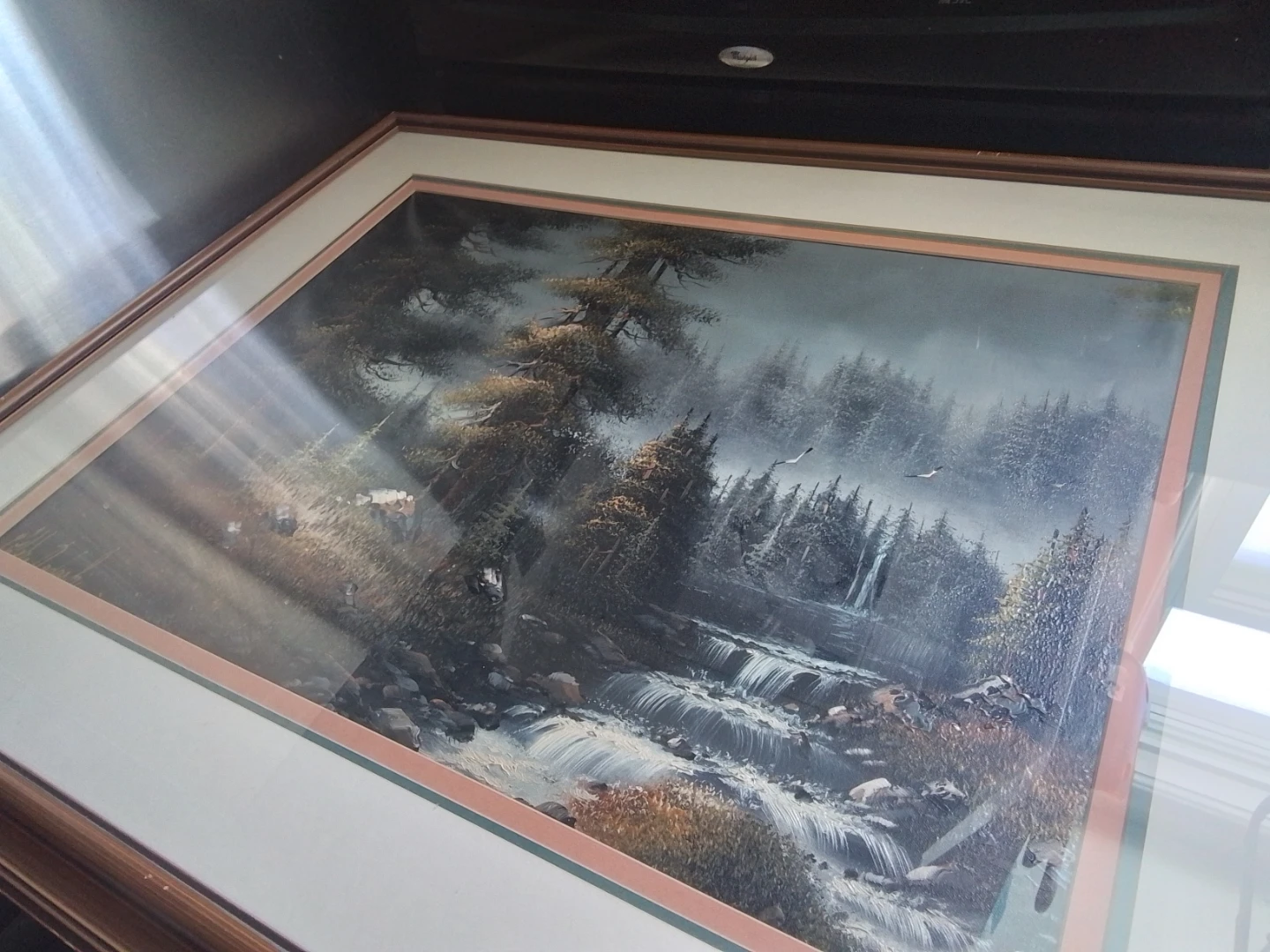 Framed Landscape Painting - Forest Waterfall Scene - photo 5