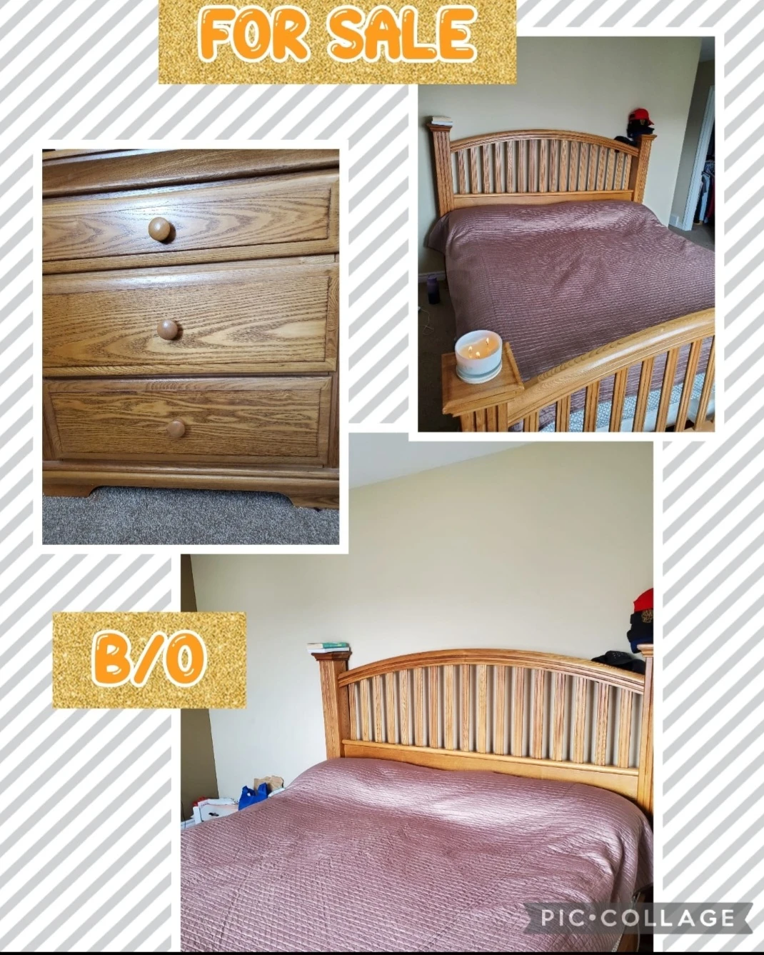 King Wooden Dresser and Bed Frame Set