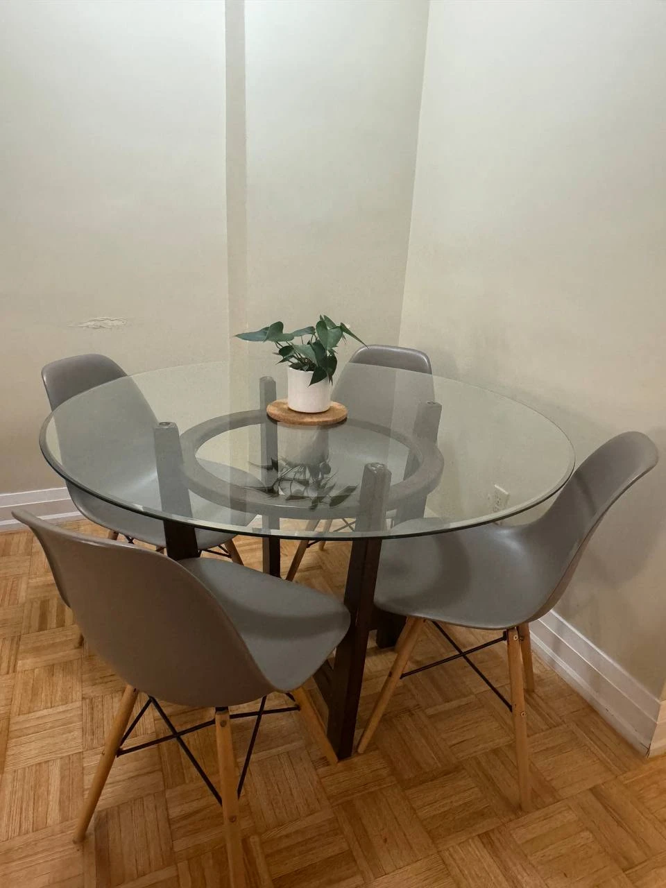 Glass Top Dining Table with 4 Grey Chairs - photo 2