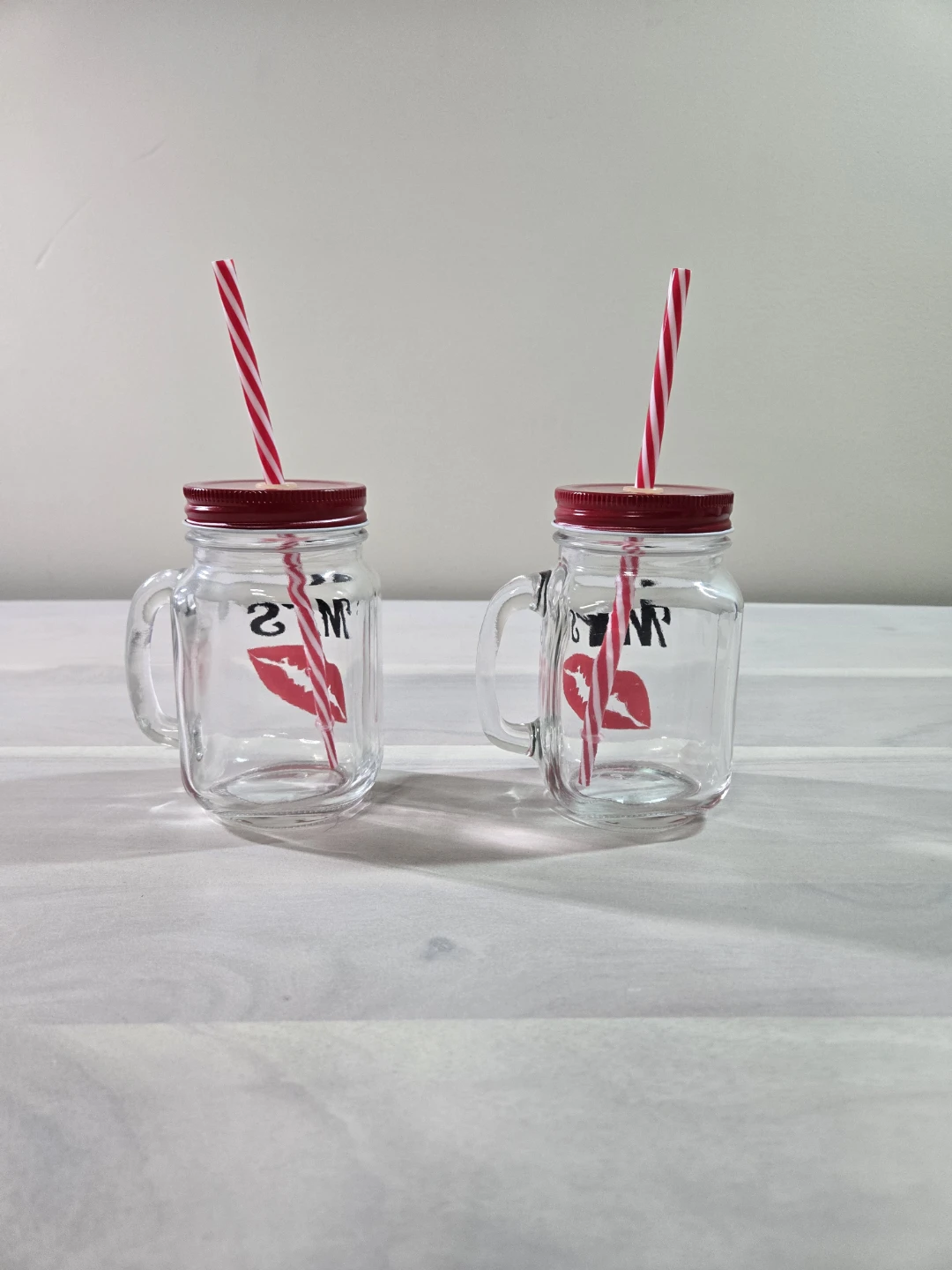 Set of 2 "Mrs" Mason Jar Mugs with Lids and Straws - photo 3