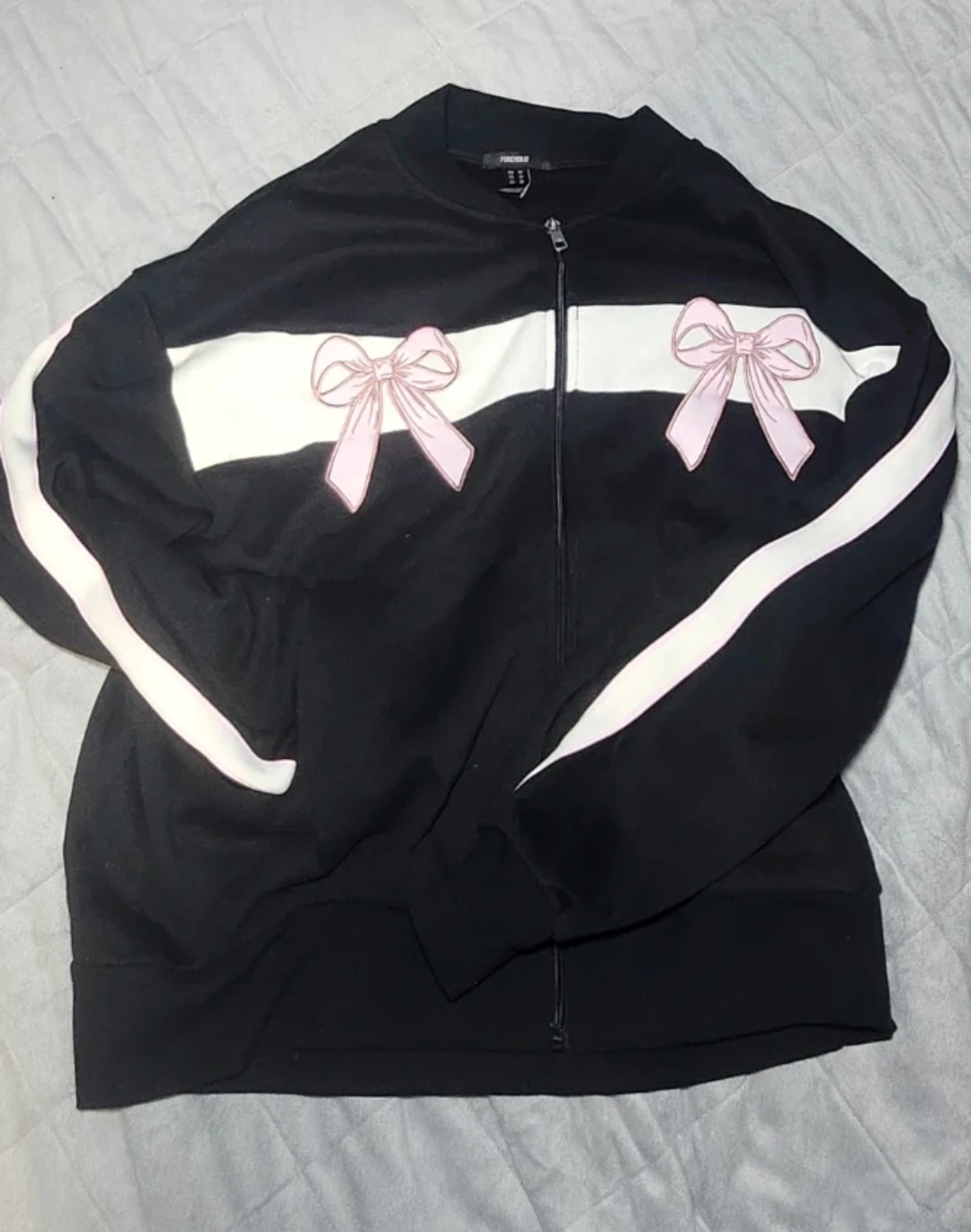 Black Track Jacket with Pink Bows