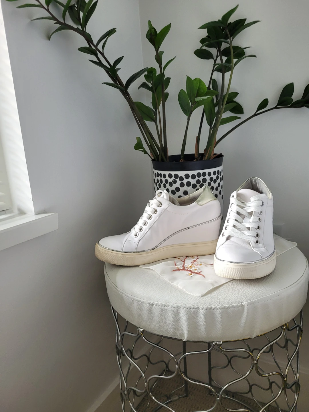 White Wedge Sneakers with Silver Accents - photo 3