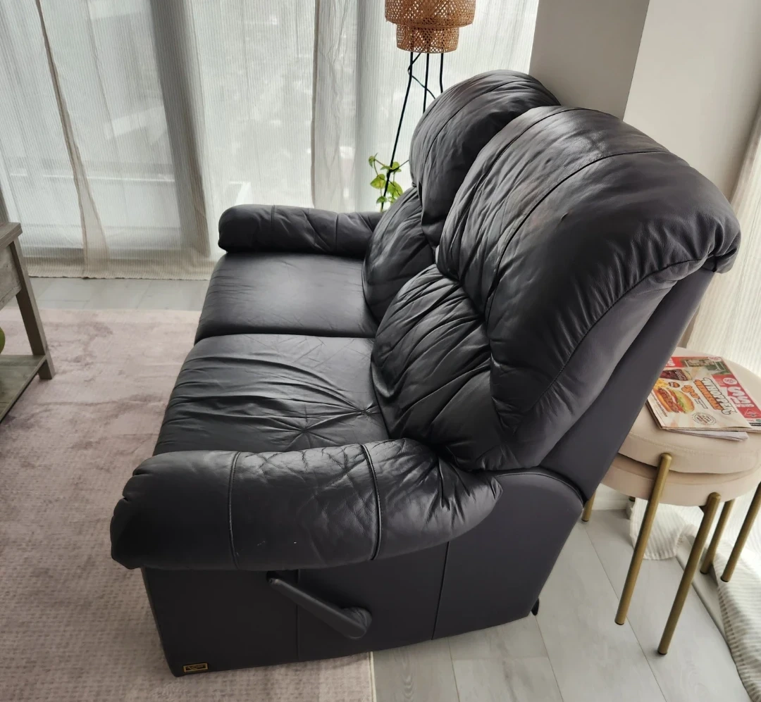 Vintage Elran Black Leather Reclining Sofa - photo 2