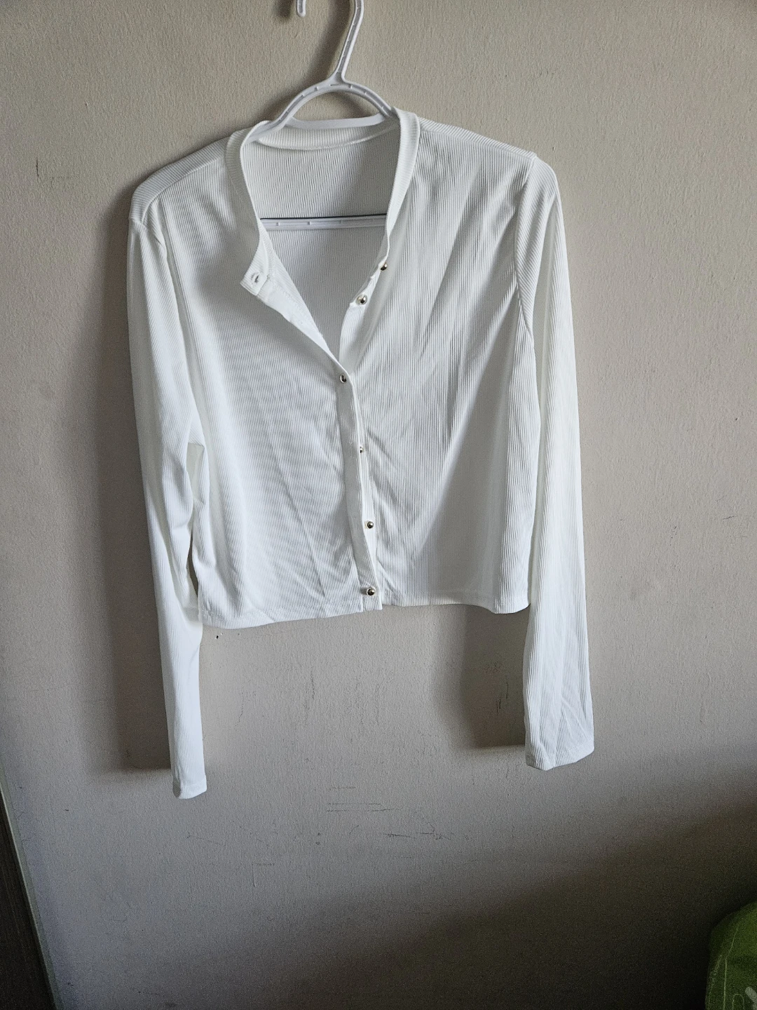 White Ribbed Button-Up Long Sleeve Shirt - photo 2