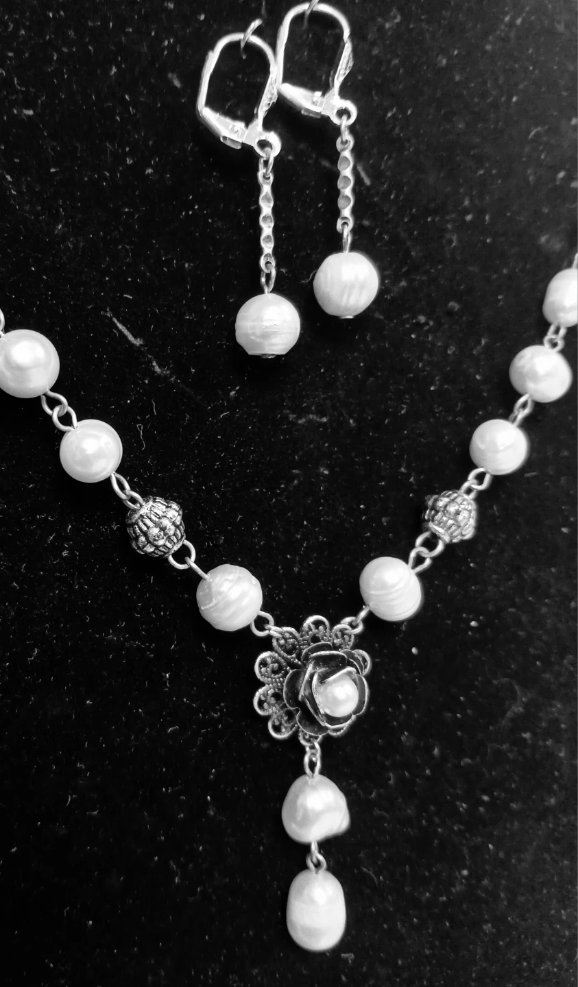 Natural Pearl Necklace and Earring Set - photo 2