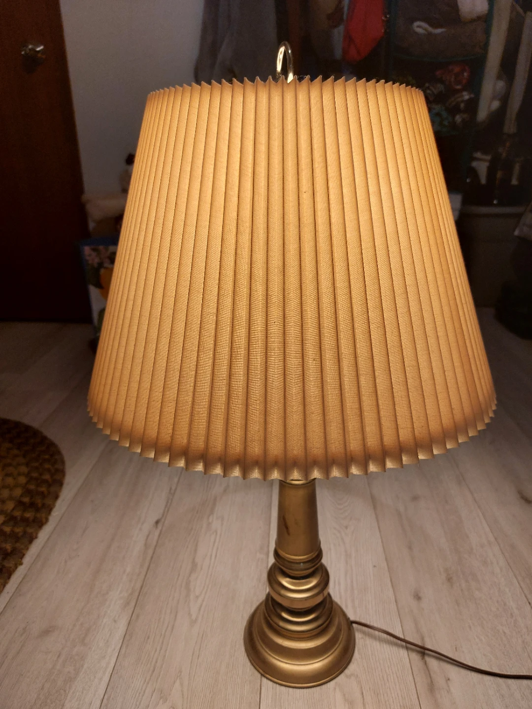 Vintage Brass Table Lamp with Pleated Shade
