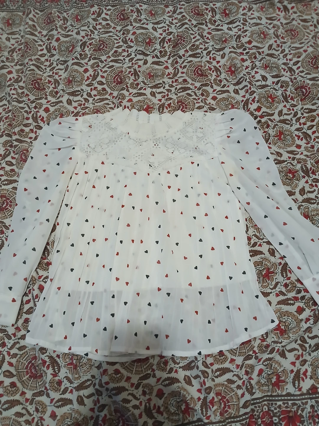 Women's White Blouse with Heart Pattern