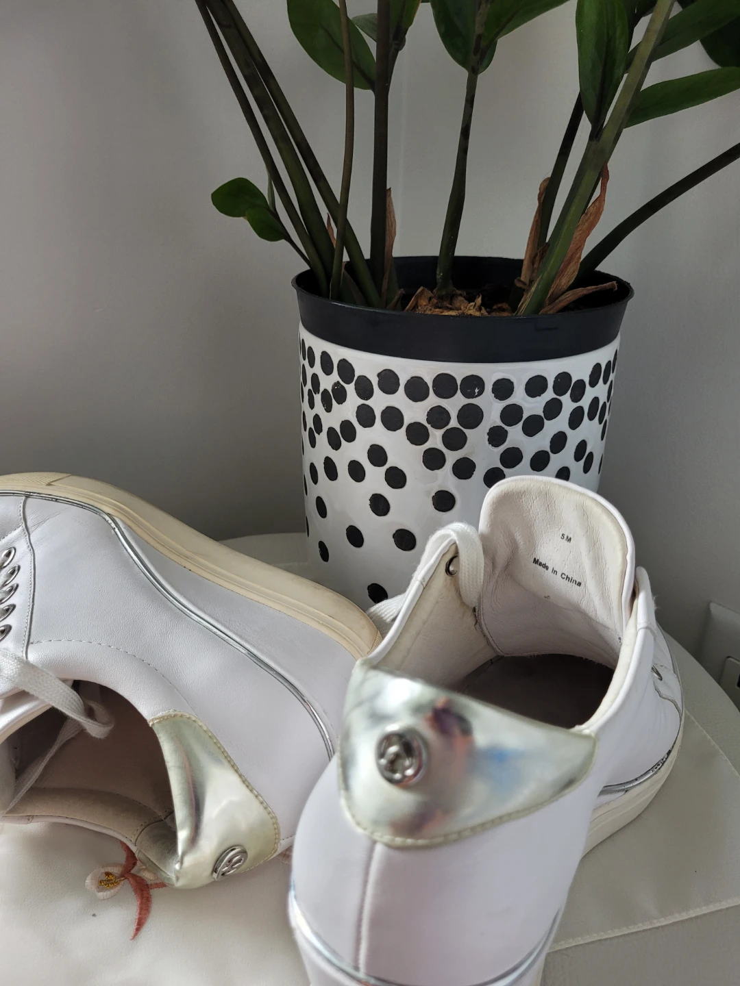 White Wedge Sneakers with Silver Accents - photo 5