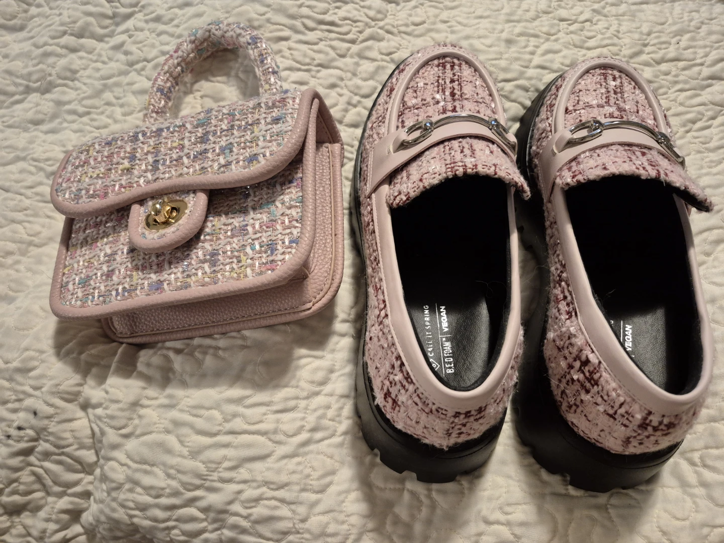 Brand new matched shoes and small purse