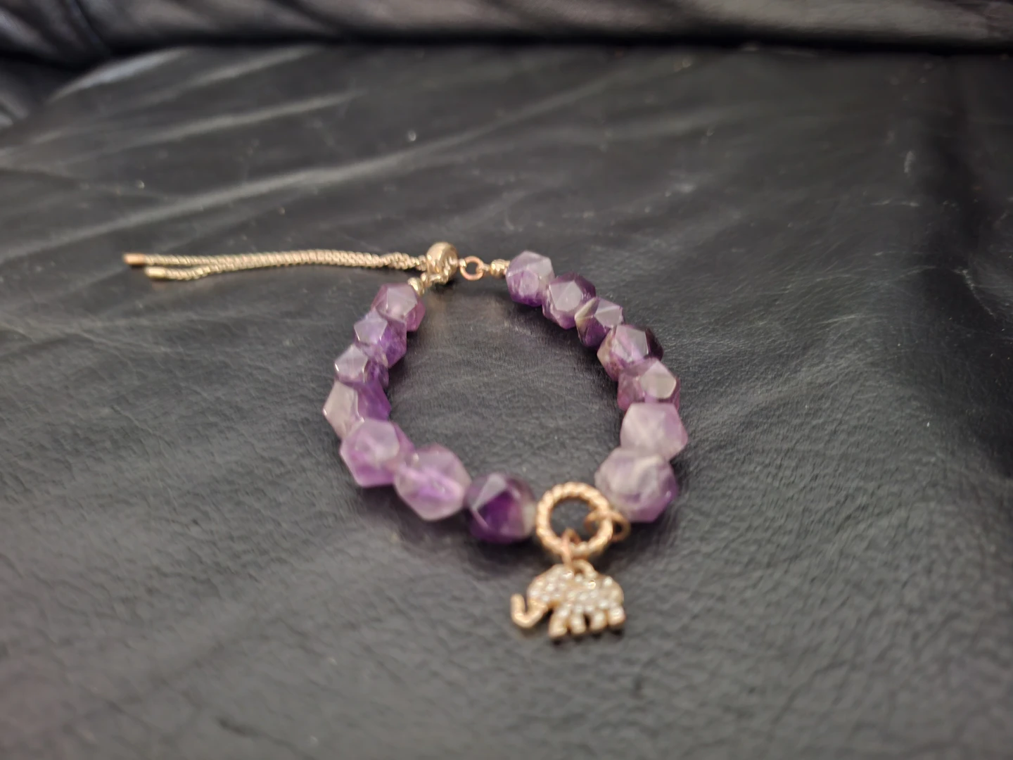 Amethyst Beaded Bracelet with Elephant Charm - photo 2