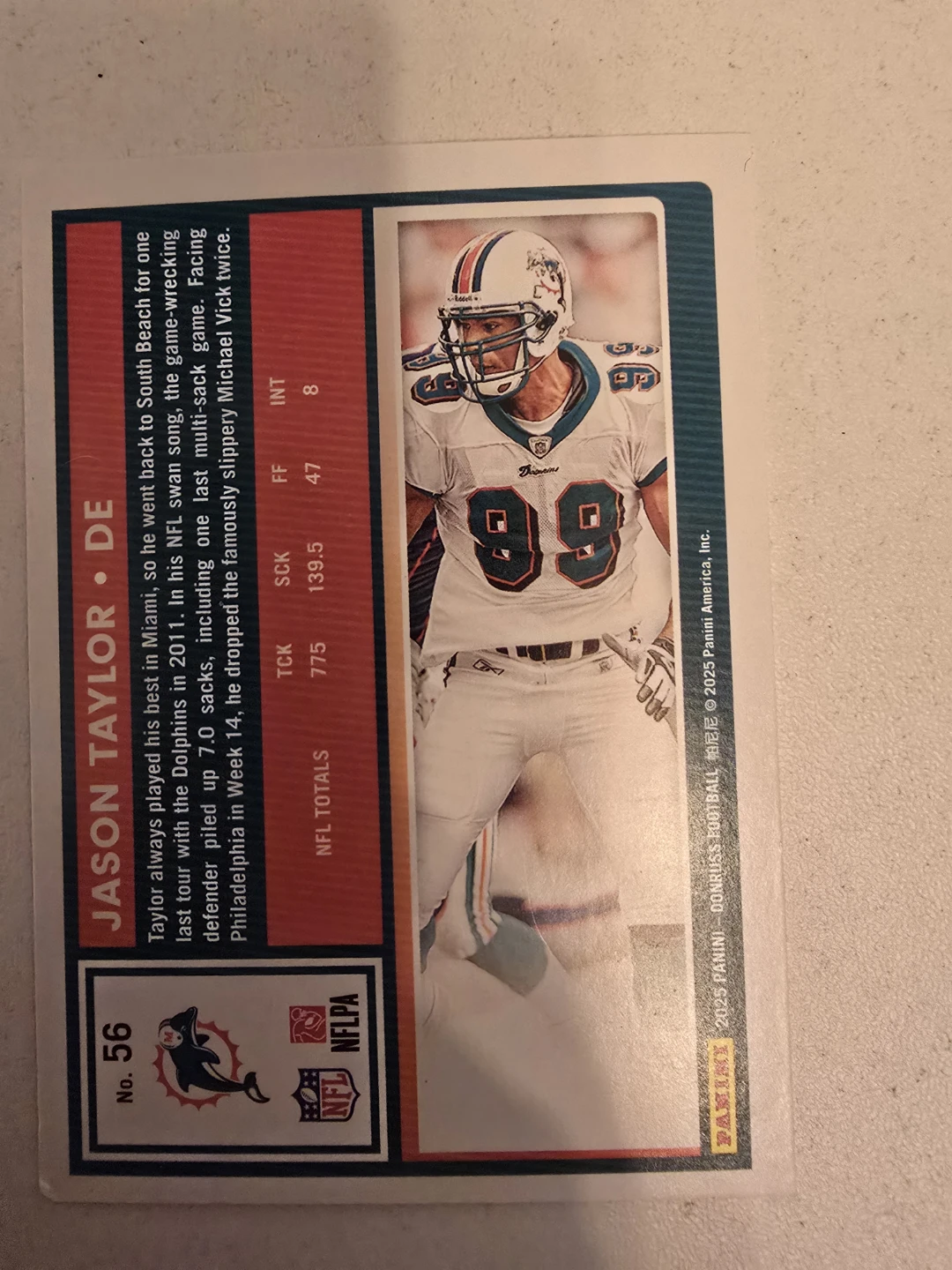 Jason Taylor 2011 Panini Football Card - Miami Dolphins - photo 3