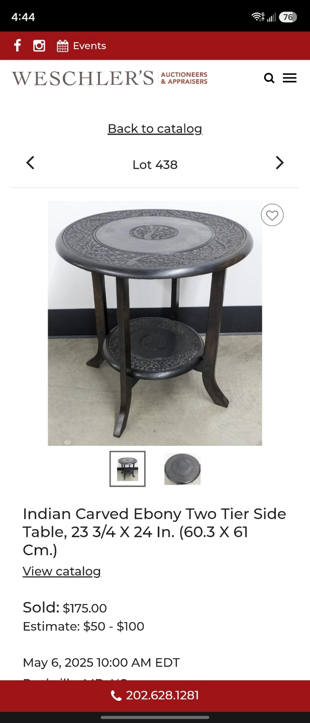 Indian Carved Ebony Two Tier Side Table