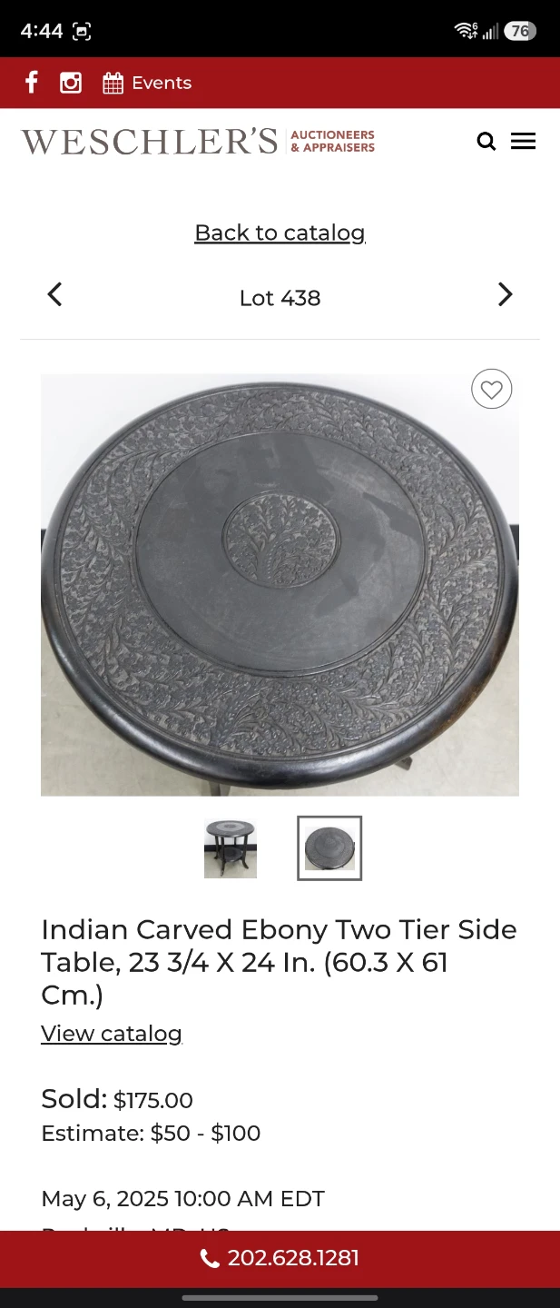 Indian Carved Ebony Two Tier Side Table - photo 2