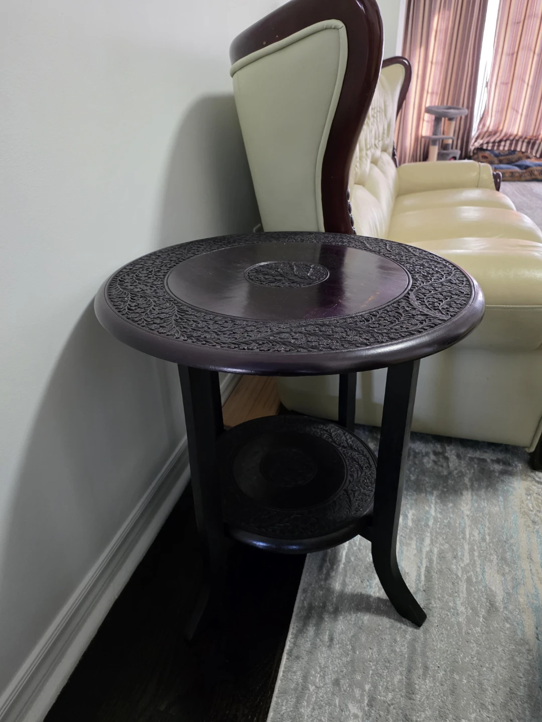 Indian Carved Ebony Two Tier Side Table - photo 3