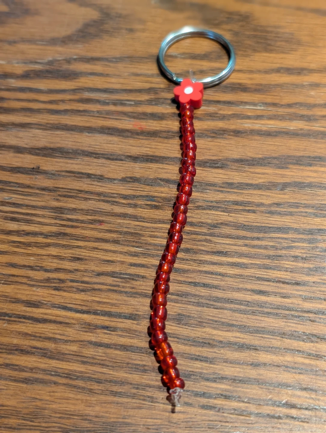 Red Beaded Keychain with Flower Charm