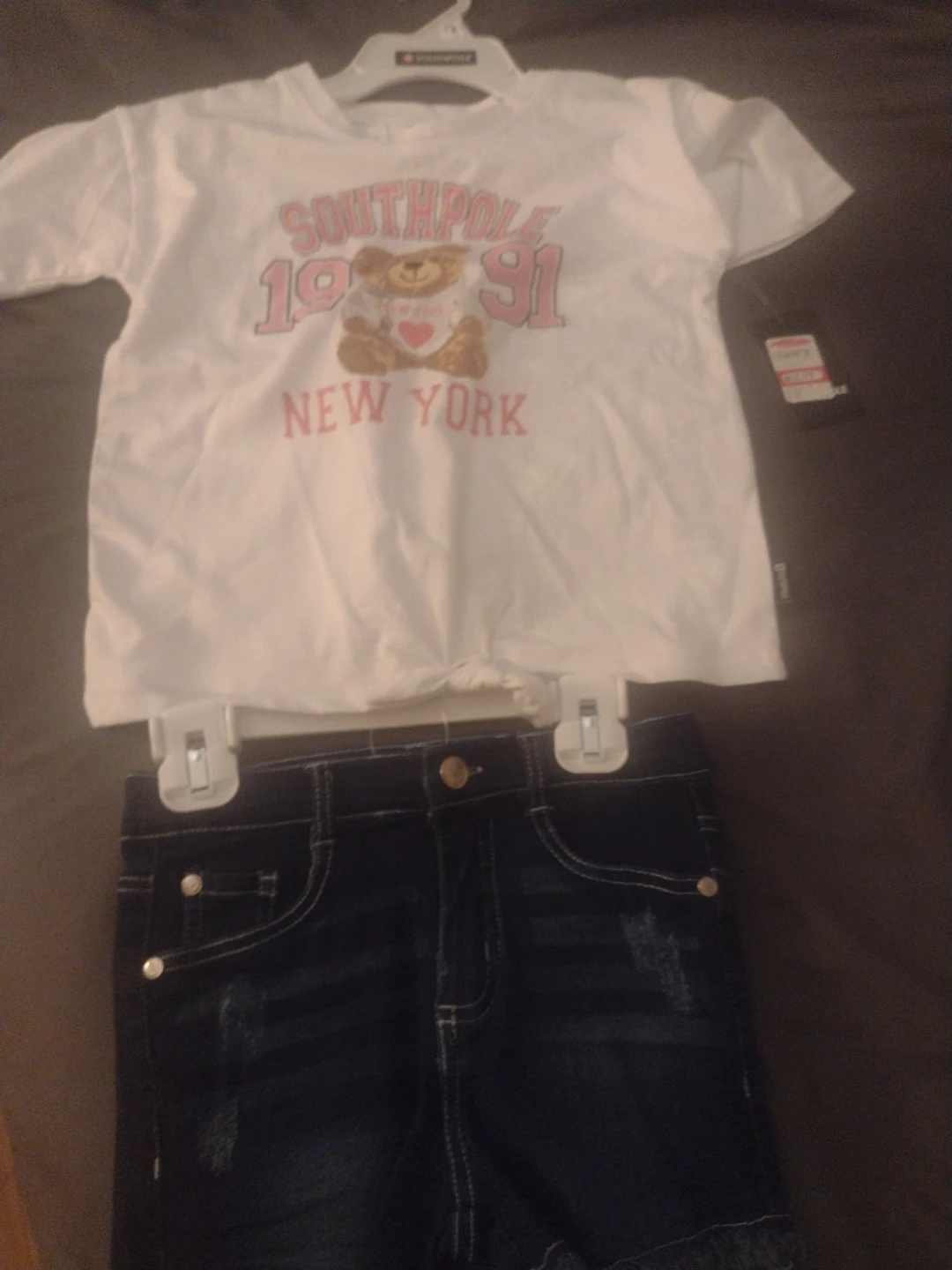 Southpole Girls White T-Shirt & Denim Shorts Set