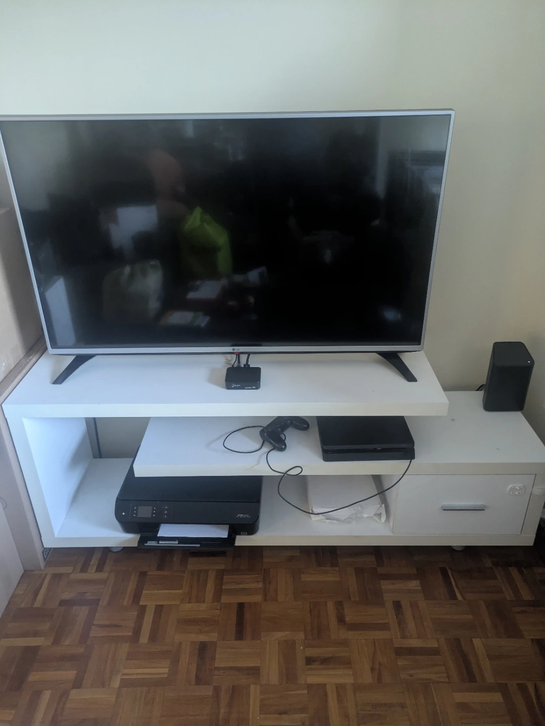 White TV Stand with Drawer