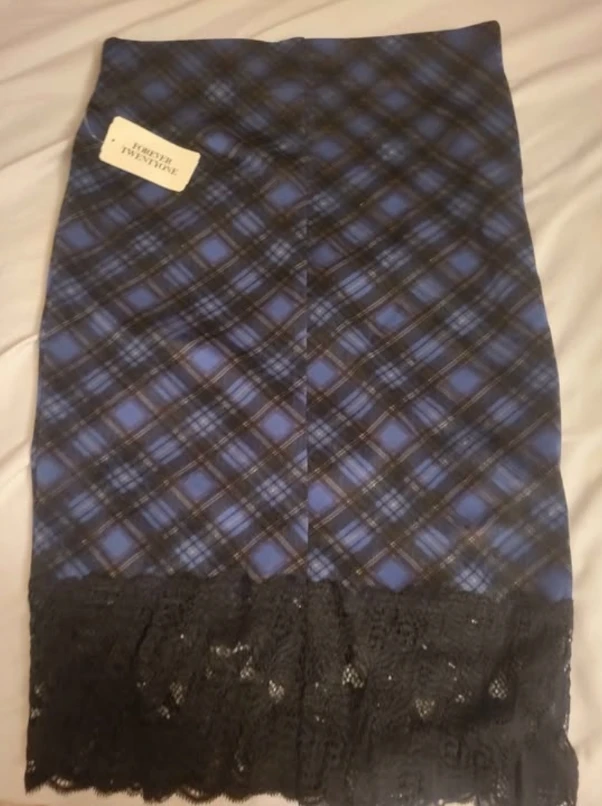 Plaid Lace Trim Pencil Skirt