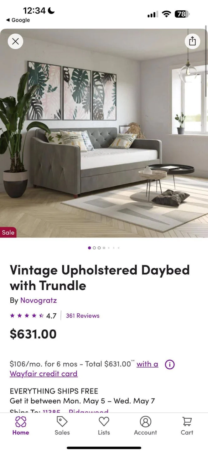 Novogratz Vintage Upholstered Daybed with Trundle - Gray
