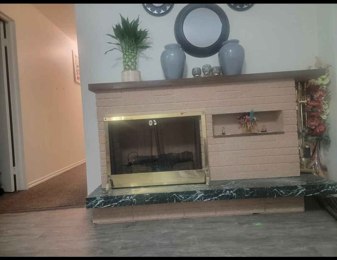 Vintage Fireplace with  Screen and Tools Set